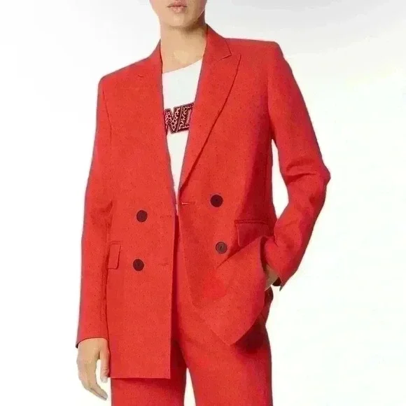 SANDRO Billy Double Breasted Swiss Dot Blazer in Red Size Xtra Small - Picture 1 of 12